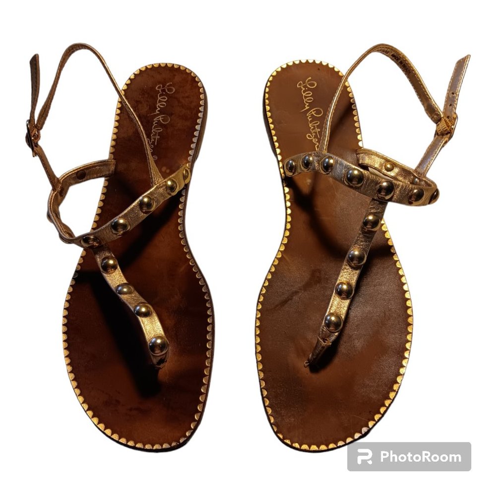 - Lilly  Pulitzer thong sandals gold women 9 leather minimalist flat